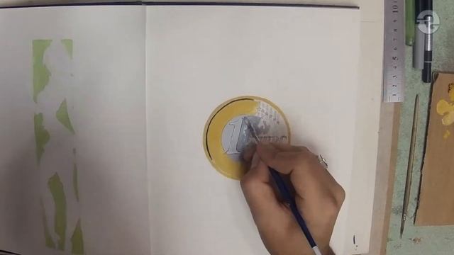 1 Euro coin 3D realistic drawing смотреть онлайн