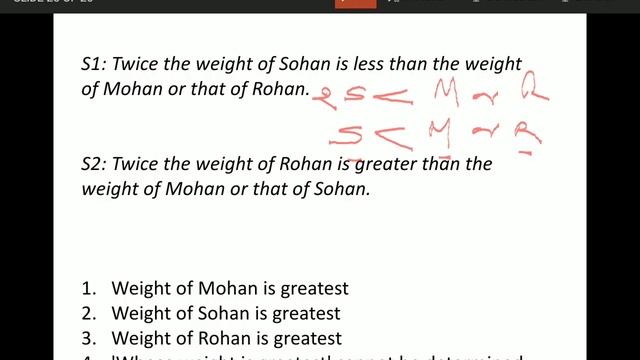 S1: Twice the weight of Sohan is less than the weight of Mohan or that of Rohan. S2: Twice the смотреть онлайн