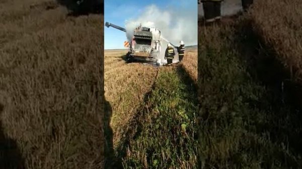Комбайн сгорел в поле