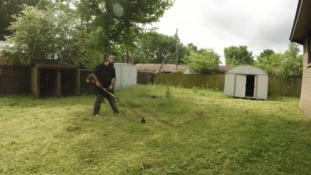 Mowing OVERGROWN LAWN using only a WEEDEATER / STRING TRIMMER. | Oddly Satisfying Lawn Care смотреть онлайн
