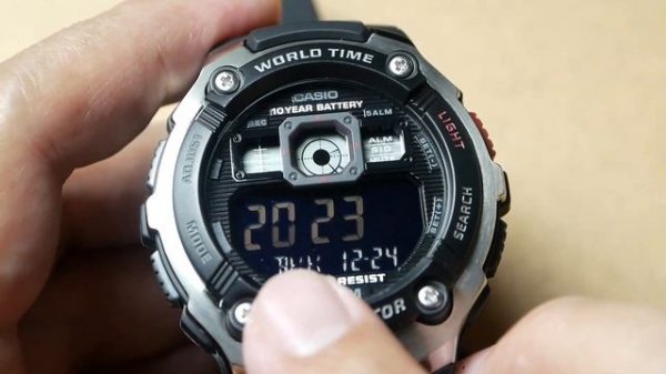 Casio AE-2000 Basic Settings: How to set time, date, time format.