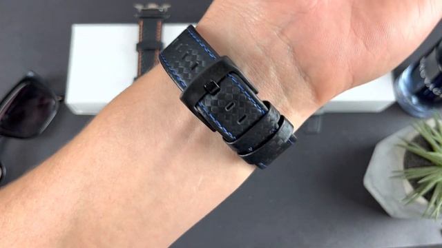 Apple Watch karbonszálas bőróraszíj fekete kék varrás 40 41 42 44 45 49 mm смотреть онлайн