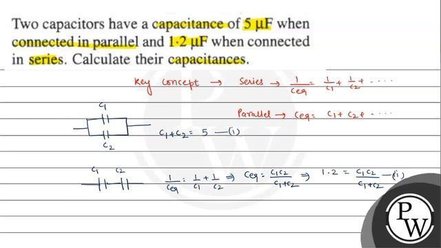 Two capacitors have a capacitance of \( 5 \mu \mathrm{F} \) when co... смотреть онлайн
