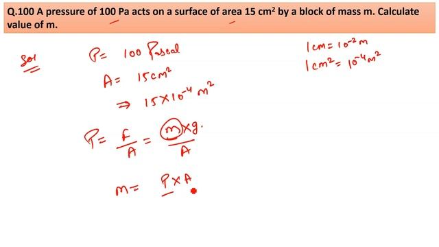 A pressure of 100 Pa acts on a surface of area 15 cm2 by a block of mass m. Calculate value of m. смотреть онлайн