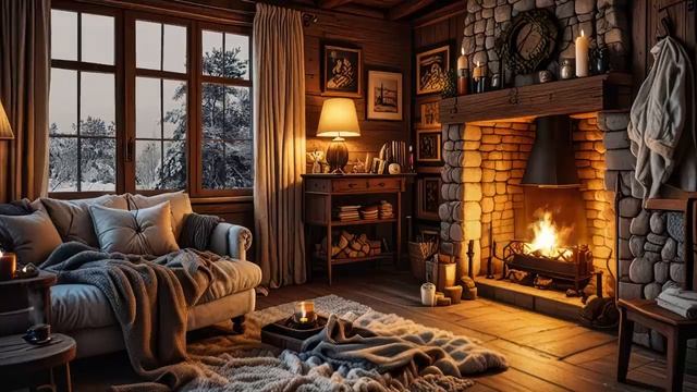Relaxing Piano Music for Studying, Working, and Unwinding by the Winter Fireplace 4K смотреть онлайн