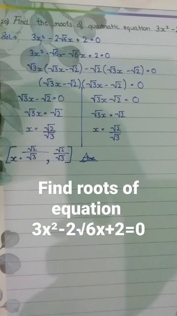 find the roots of quadratic equation 3x²-2√6x+2=0 смотреть онлайн