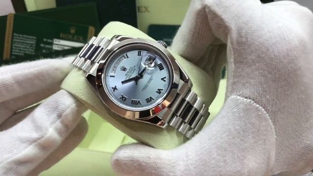 Rolex DayDate II 41mm in Platinum with Glacier Blue Dial смотреть онлайн