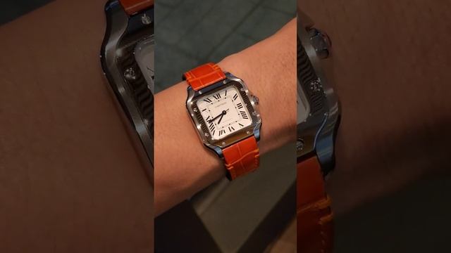 Cartier Santos with orange leather strap. #cartiersantos #cartier смотреть онлайн