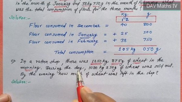 DAV class 4 maths Unit 6 weight worksheet 4 - word problems