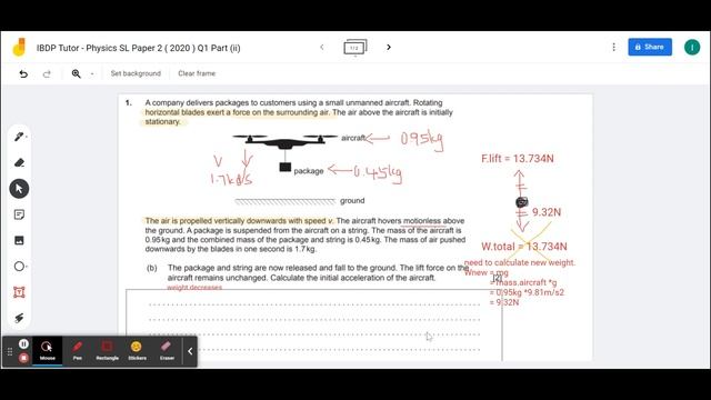 IBDP Tutor Physics SL Paper 2 2020 Q1 Part 3. What's the acceleration , without package? смотреть онлайн