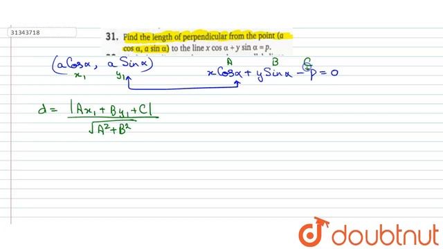 Find the length of perpendicular from the point `(a cos alpha, a sin alpha)` to the line `x cos alp смотреть онлайн