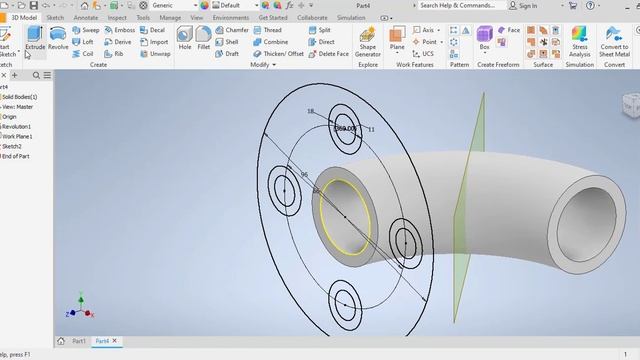 Tutorial Autodesk Inventor 2020 codo de brida смотреть онлайн
