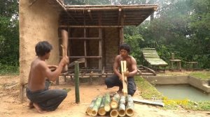 Строим самыи одноэтажныи Бамбуковыи Дом в Глубоких Джунглях Стро