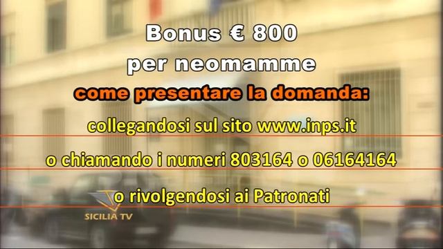 www.siciliatv.org - Bonus di 800 euro per neomamme. Si può presentare domanda telematica all'Inps смотреть онлайн