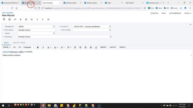 Acumatica 2021 R2 - Business Events Triggering Tasks смотреть онлайн