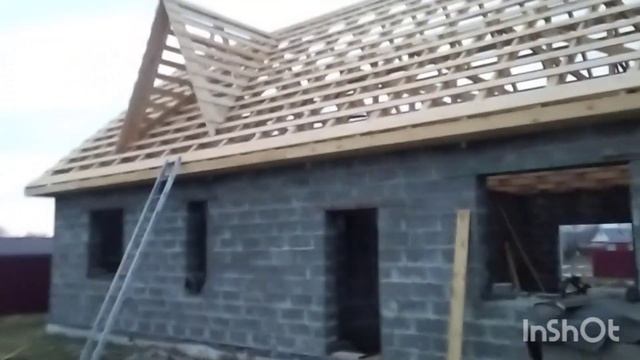 Строительство дома с арболита.Двускатная крыша с террасой.Стропильная система.Металлочерепица каскад смотреть онлайн