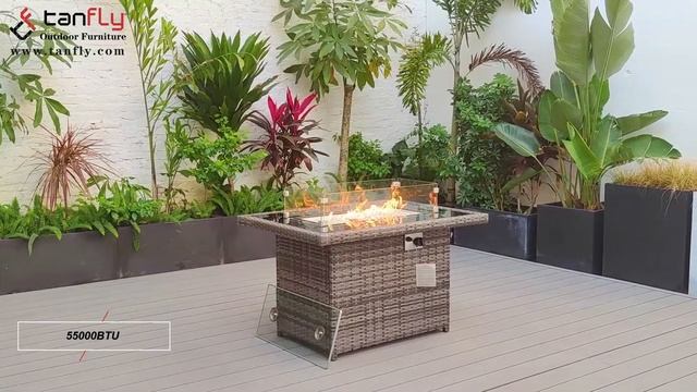 TANFLY PATIO FIRE PIT TABLE WITH GLASS COVER TF-3688 GREY смотреть онлайн