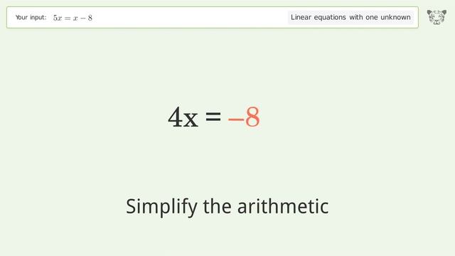 Solve 5x=x-8: Linear Equation Video Solution | Tiger Algebra смотреть онлайн