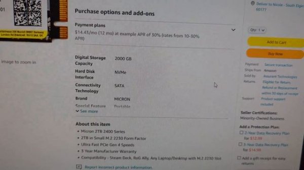 Micron 2TB 2400 M.2 2230 NVMe - (for Steam Deck, Asus ROG Ally, & Framework 16)