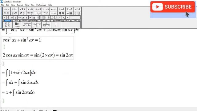Integral of (cos(ax) + sin(ax))^2 dx смотреть онлайн