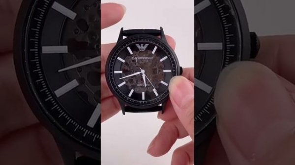 【ARMANI】Renato 英氣魅力鏤空 皮革機械錶/黑 AR60042