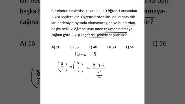 "Kombinasyon 2.Kısım ("Kombinasyon Problemleri)" Testi 8.Sorunun Çözümü смотреть онлайн