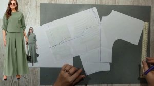 Моделирование. Блуза с брюками и встречными складками. Выкройка № 1602.