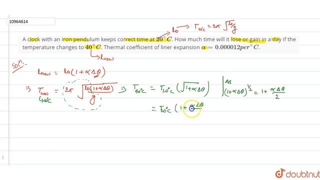 A clock with an iron pendulum keeps correct time at `20^()C`. How much time will it lose or gain... смотреть онлайн