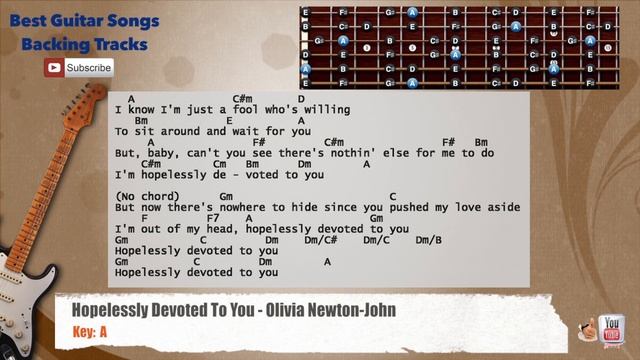 🎸 Hopelessly Devoted To You - Olivia Newton-John Guitar Backing Track with scale, chords and lyrics смотреть онлайн