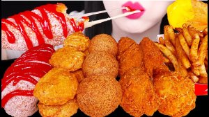 MOST POPULAR CRUNCHY FOOD ASMR *CHEESE BALLS, CHEESY CORN DOG, NUGGETS, FRIES
