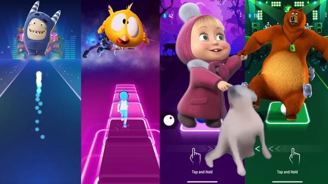 Oddbods vs Where's Chicky vs Masha and the Bear vs Grizzy and the Lemmings | Tiles Hop EDM Rush смотреть онлайн
