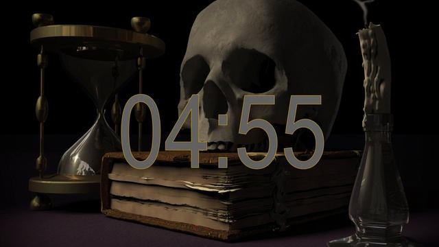 10 minute timer animation. Horror background with skull, magnifying glass and book смотреть онлайн