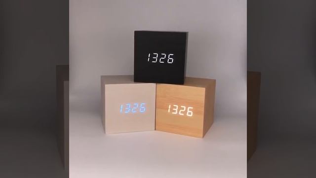 Multicolor Sounds Control Wooden Clock Modern Digital LED Desk Alarm Clock Thermometer смотреть онлайн