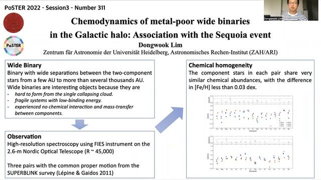 [PoSTER 2022] 311-Chemodynamics of metal-poor wide binaries in the Galactic halo (Dongwook Lim) смотреть онлайн
