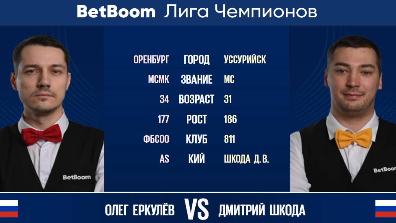 "BetBoom Лига Чемпионов 2022" О. Еркулев (RUS) - Д. Шкода (RUS). Свободная пирамида. смотреть онлайн