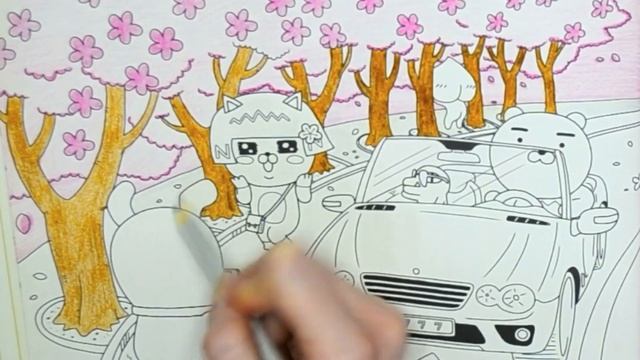 Cherry Blossom Scenery🌸 Hello Kakao Friends Coloring Book Speed Coloring смотреть онлайн