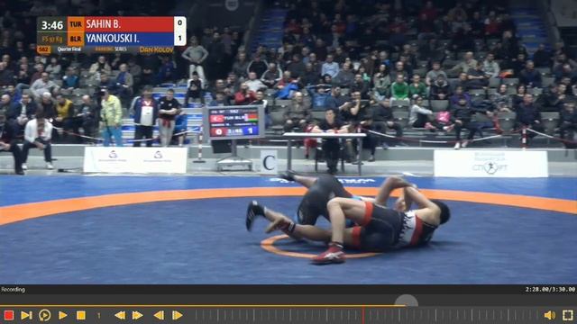 1/4 FS - 97 kg: B. SAHIN (TUR) v. I. YANKOUSKI (BLR) смотреть онлайн