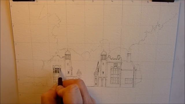 Drawing a Landscape for a watercolor painting, Pencil and Wash Technique смотреть онлайн