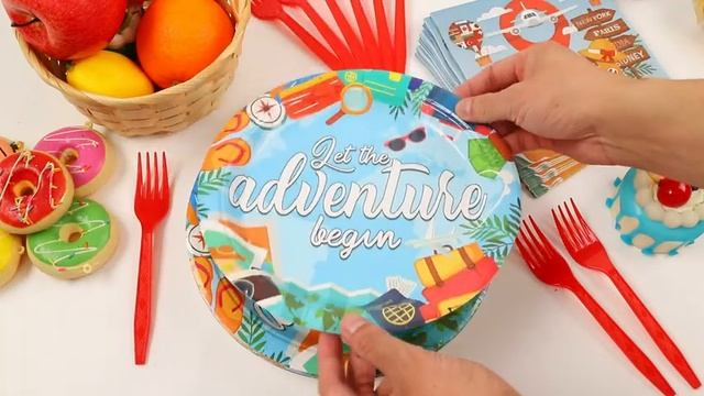 SCIONE 96 Pcs Travel Theme Paper Plates Disposable Dinnerware Sets смотреть онлайн