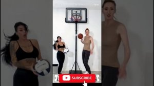 Tall amazon girl height comparison with short girl while playing basketball 🏀