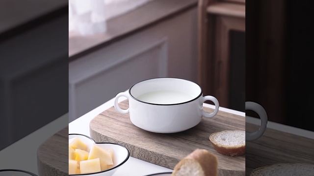 FENN Simple Style White Glaze Black Rim Ceramic Dinner Set смотреть онлайн