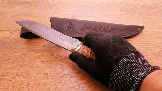 Нож "Беркут" из дамасской стали, рукоять береста смотреть онлайн