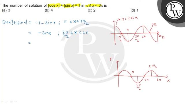 The number of solution of \( [\cos x]+|\sin x|=1 \) in \( \pi \leq ... смотреть онлайн