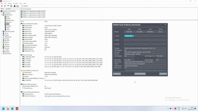 Aida64 Cache & Memory Benchmark - Win 11, Xeon E5-2640 V3, X99S / X99-8M-F, 32 GB DDR4-1866 CL11 смотреть онлайн