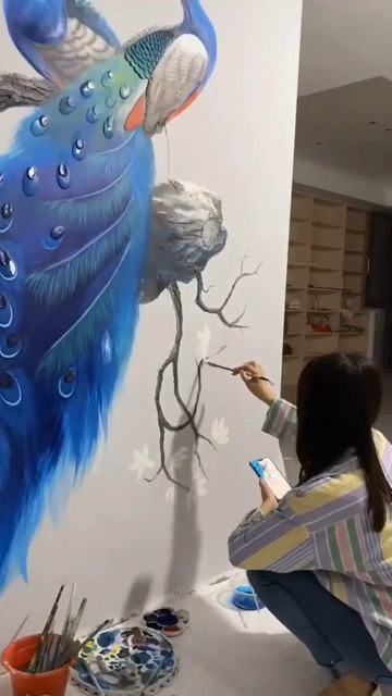 3d peacock 🦚 wall painting always keep smile 🤗 | #youtubeshorts #shorts смотреть онлайн