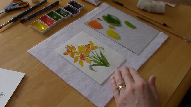 Daffodils in Mixed Media (Chinese Brush, Paper Collage) смотреть онлайн
