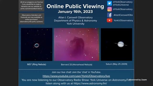 York University Allan I. Carswell Observatory OPV January 16 2023 смотреть онлайн
