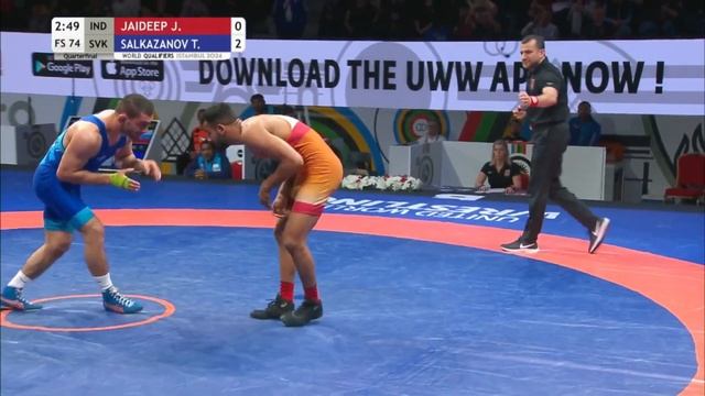 Джайдип - Т. Салказанов. 74kg. 1/4 Финала. 2024 World Qualifiers Istanbul смотреть онлайн