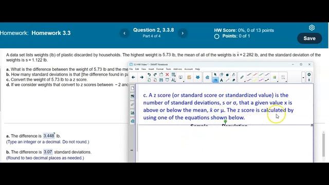Math 14 HW 3.3.8  Convert the weight to a z score. смотреть онлайн