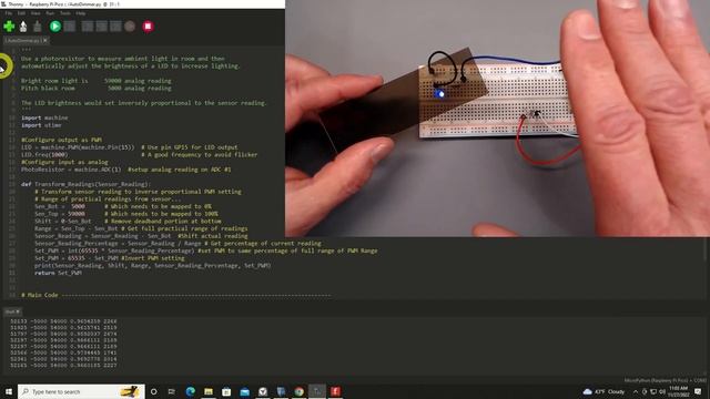 Make an Auto Dimmer using a PICO, Photo resistor, and an LED. смотреть онлайн